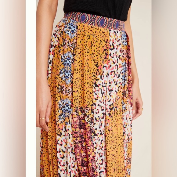 ANTHROPOLOGIE BHANUNI BY JYOTI Panthera Pleated Maxi Skirt Side 6 - Picture 5 of 8